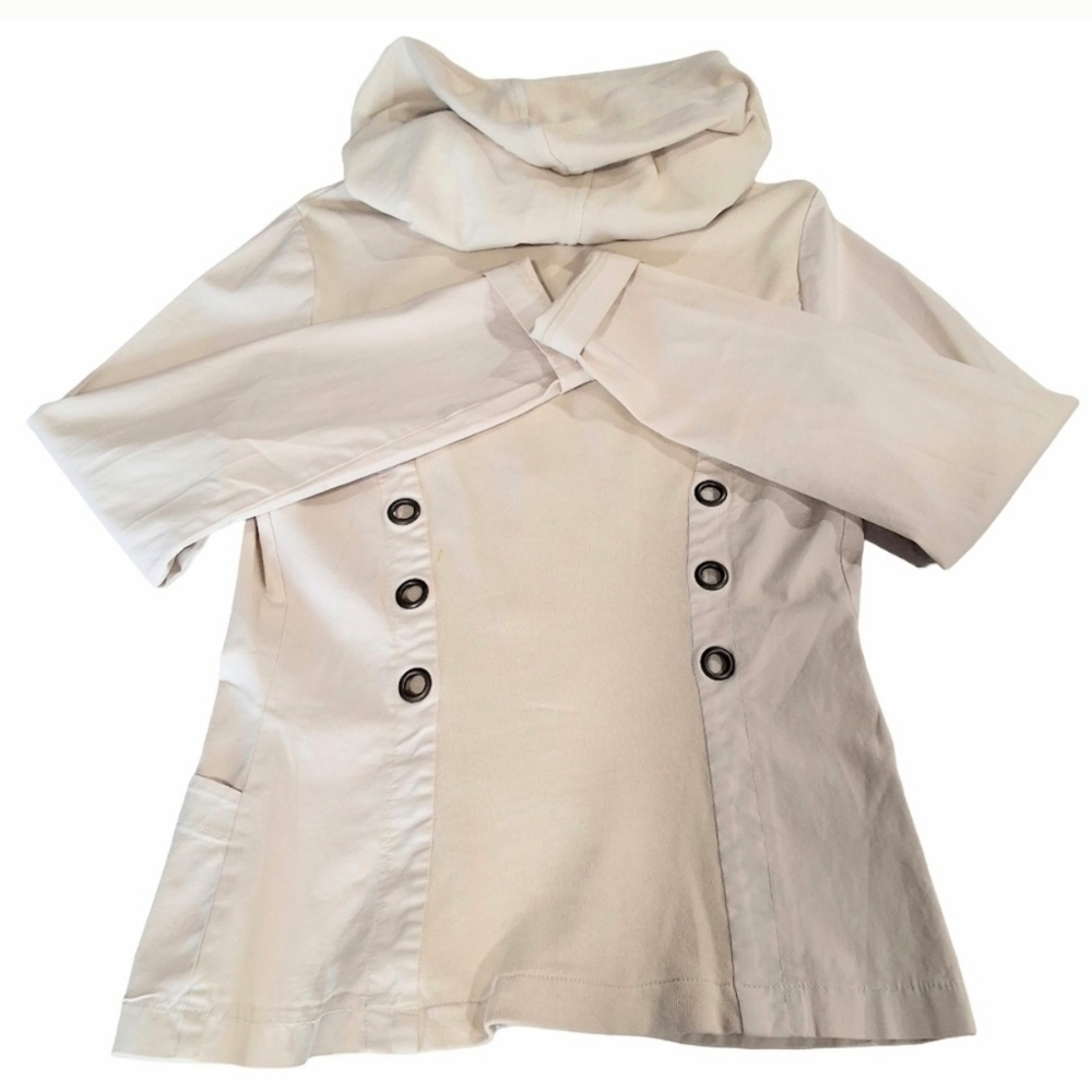 XCVI~Chic Womens~Cream~Hooded Jacket~Detachable Hood~Lightweight Cotton~SMALL - Picture 2 of 10